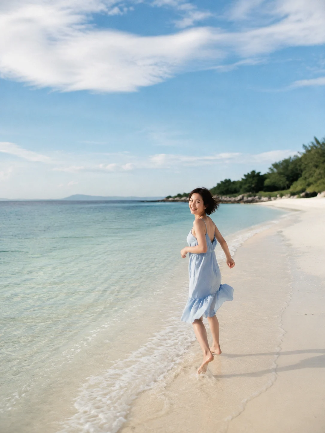 海边踏浪的夏日瞬间